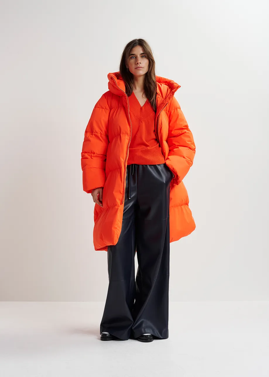 Orange hooded puffer coat