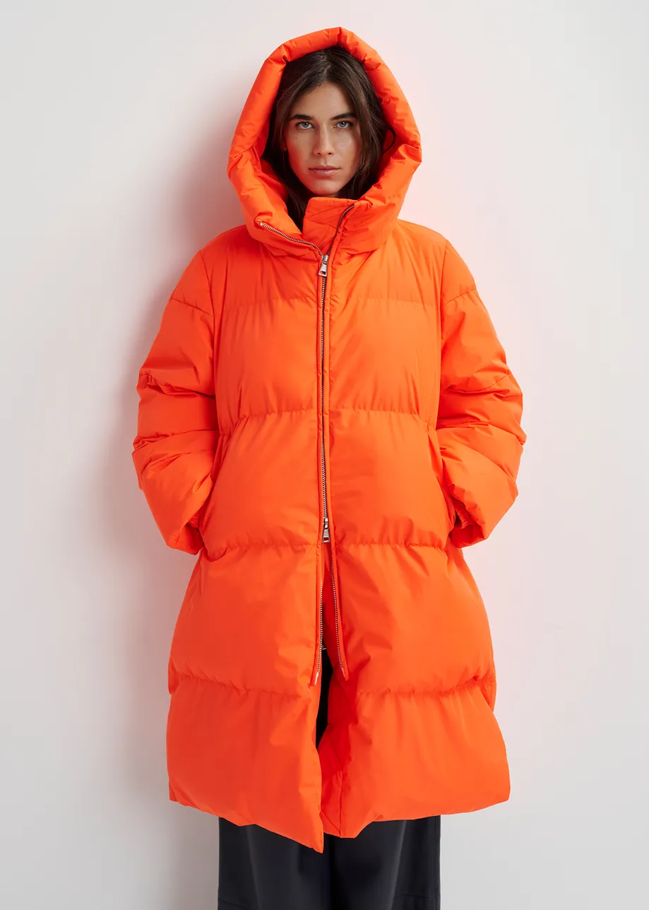 Orange hooded puffer coat