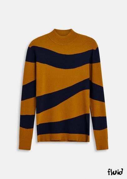 Brown and black striped rib-knitted sweater