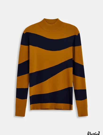 Brown and black striped rib-knitted sweater