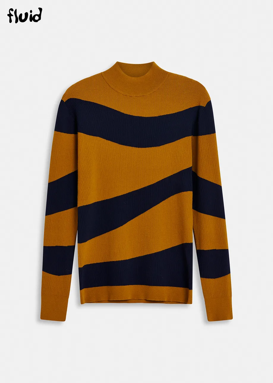 Brown and black striped rib-knitted sweater