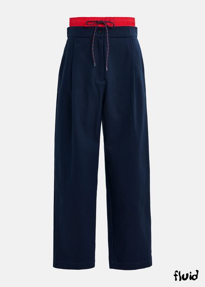 Navy blue and red double-waist pants