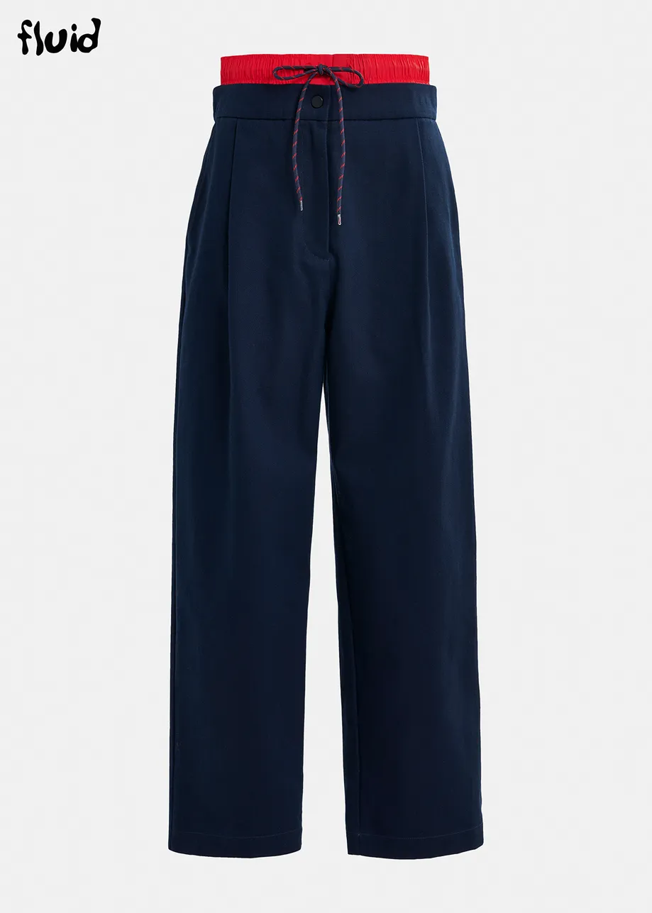 Navy blue and red double-waist pants