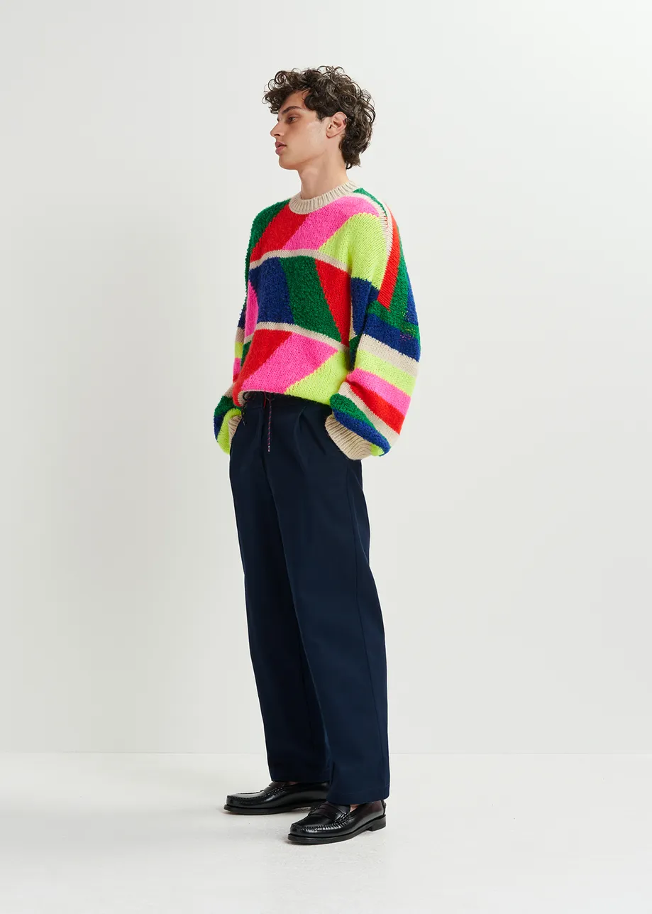 Navy blue and red double-waist pants