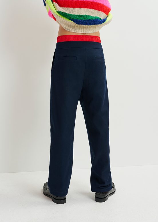 Navy blue and red double-waist pants