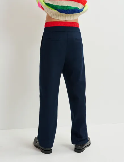 Navy blue and red double-waist pants