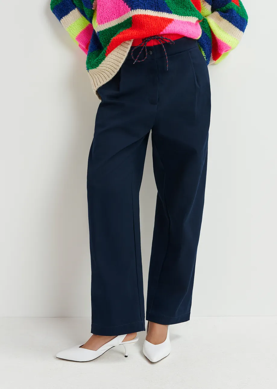 Navy blue and red double-waist pants