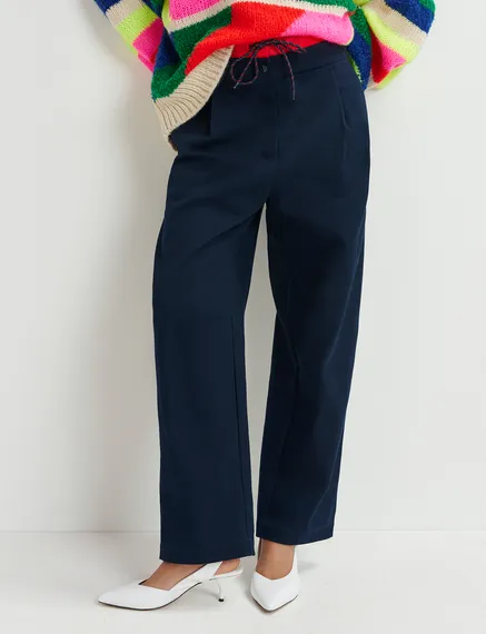 Pantalon à double taille bleu marine et rouge