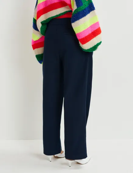 Navy blue and red double-waist pants