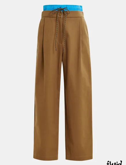 Brown and blue double-waist pants