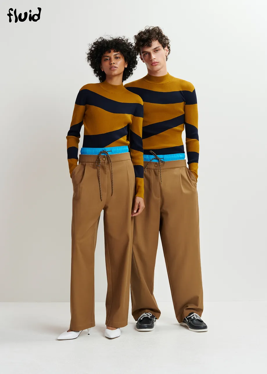 Brown and blue double-waist pants