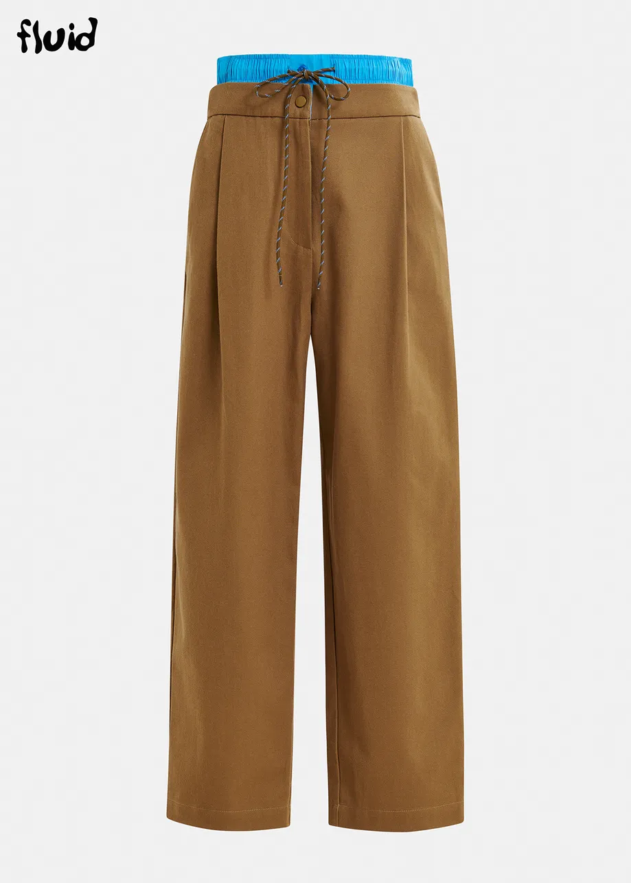 Brown and blue double-waist pants