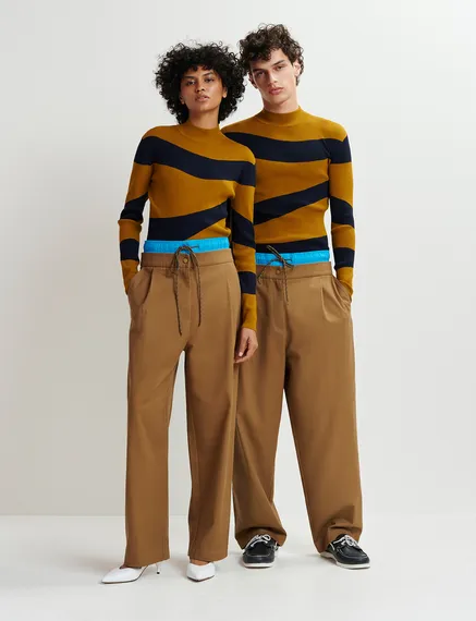 Brown and blue double-waist pants