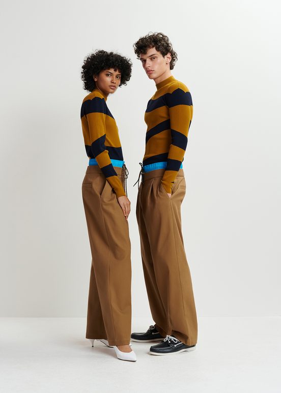 Brown and blue double-waist pants