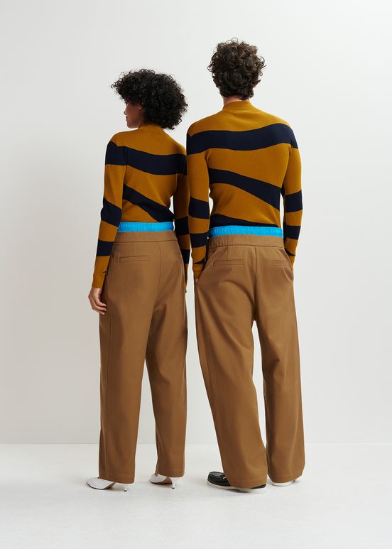 Brown and blue double-waist pants