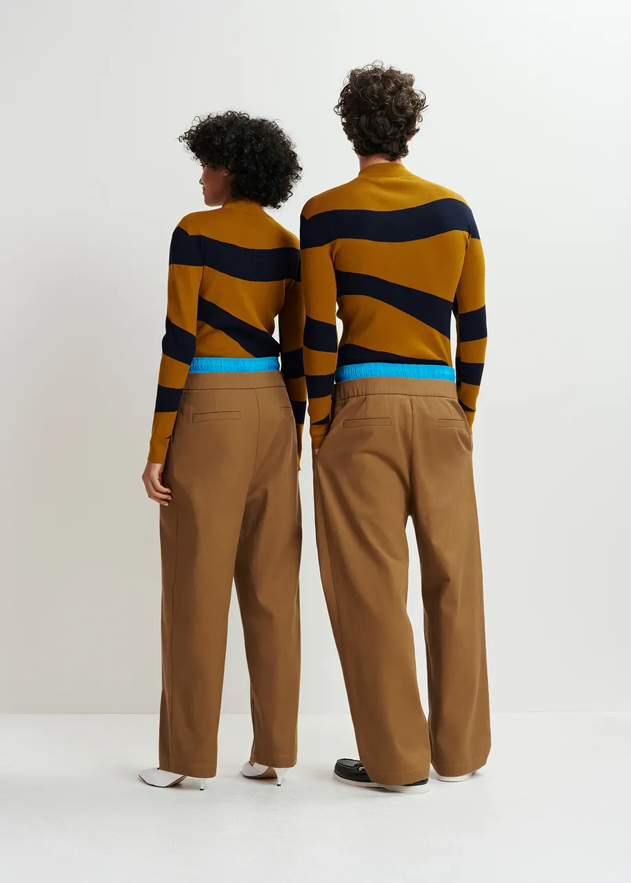 Pantalon à double taille brun et bleu