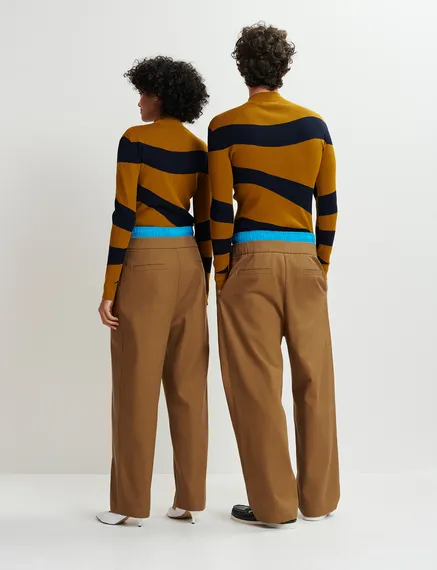 Brown and blue double-waist pants