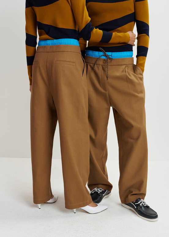 Brown and blue double-waist pants