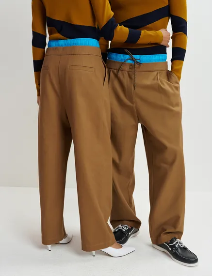 Brown and blue double-waist pants