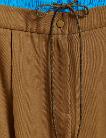 Pantalon à double taille brun et bleu