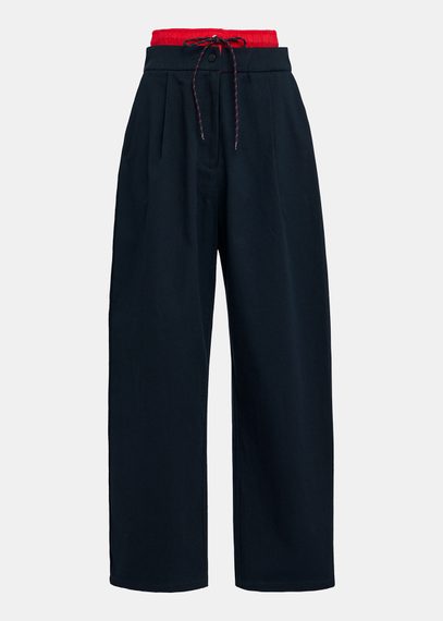 Navy blue and red double-waist pants