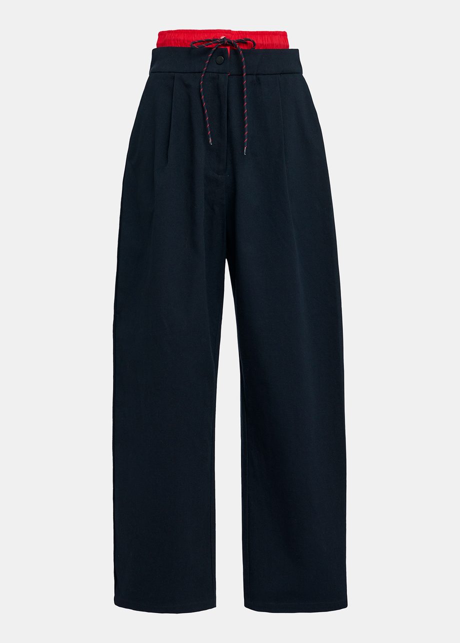 Pantalon à double taille bleu marine et rouge