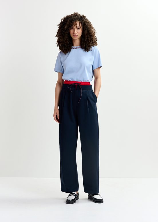 Pantalon à double taille bleu marine et rouge