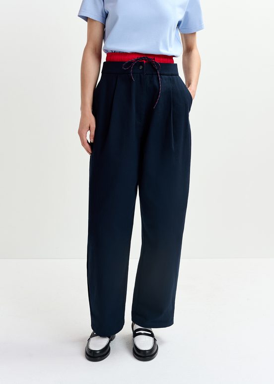 Pantalon à double taille bleu marine et rouge