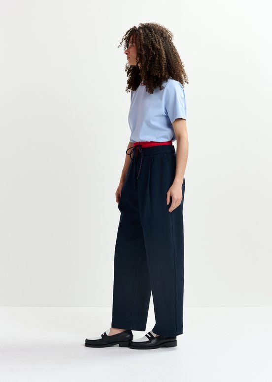 Pantalon à double taille bleu marine et rouge