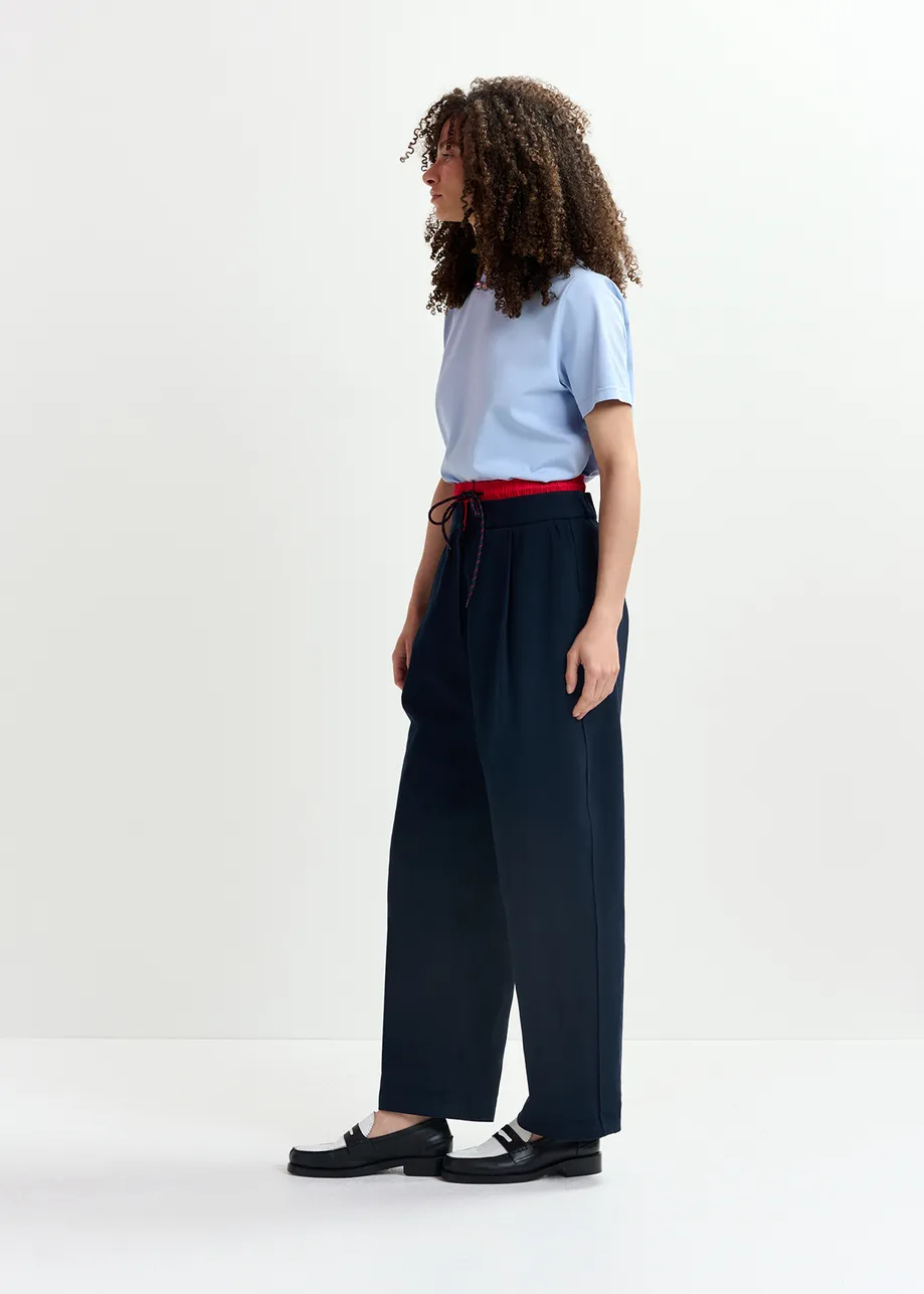 Navy blue and red double-waist pants