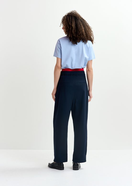 Pantalon à double taille bleu marine et rouge