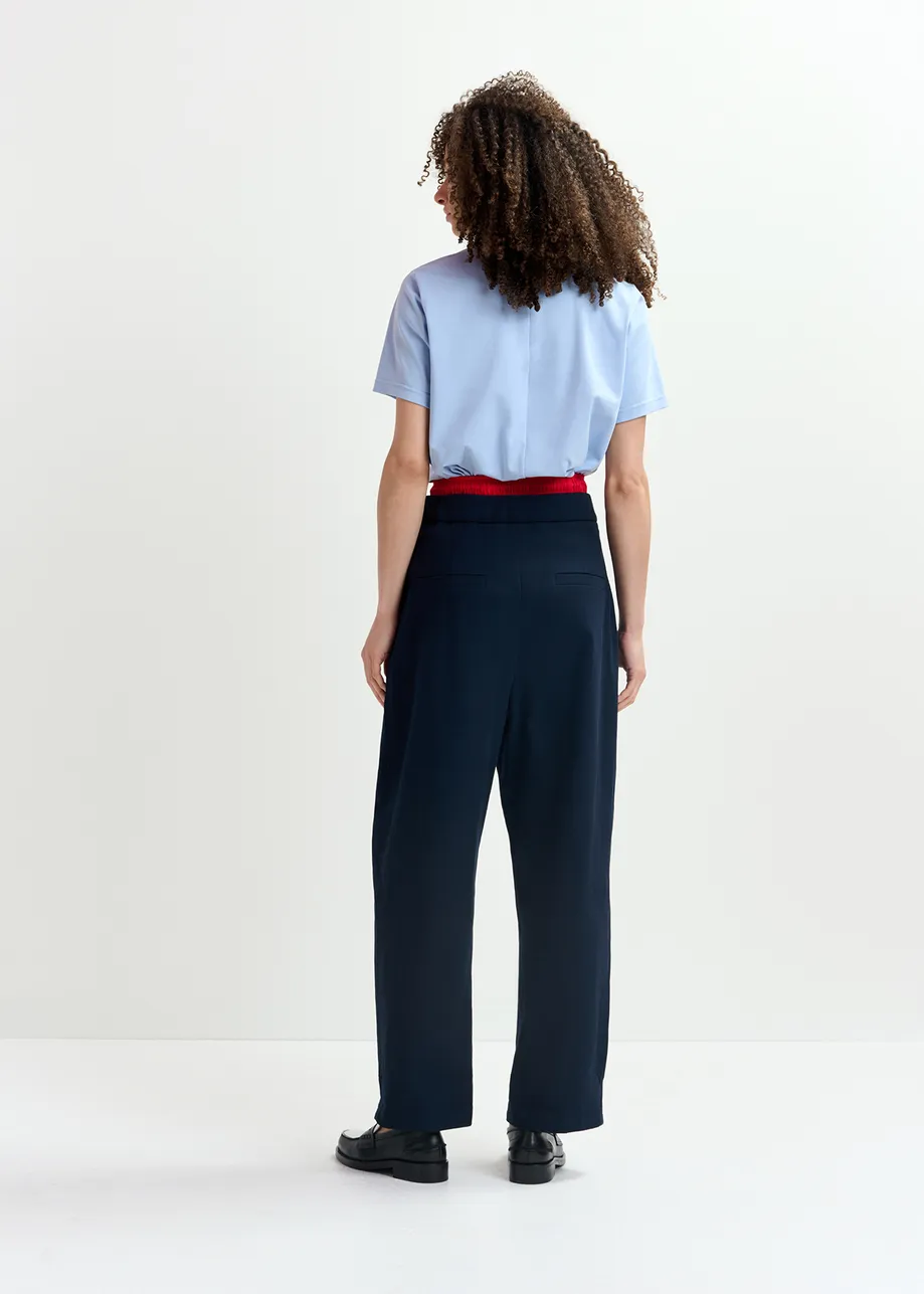 Navy blue and red double-waist pants