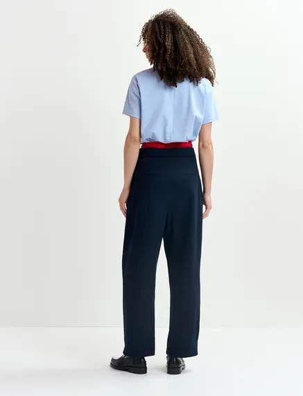 Navy blue and red double-waist pants