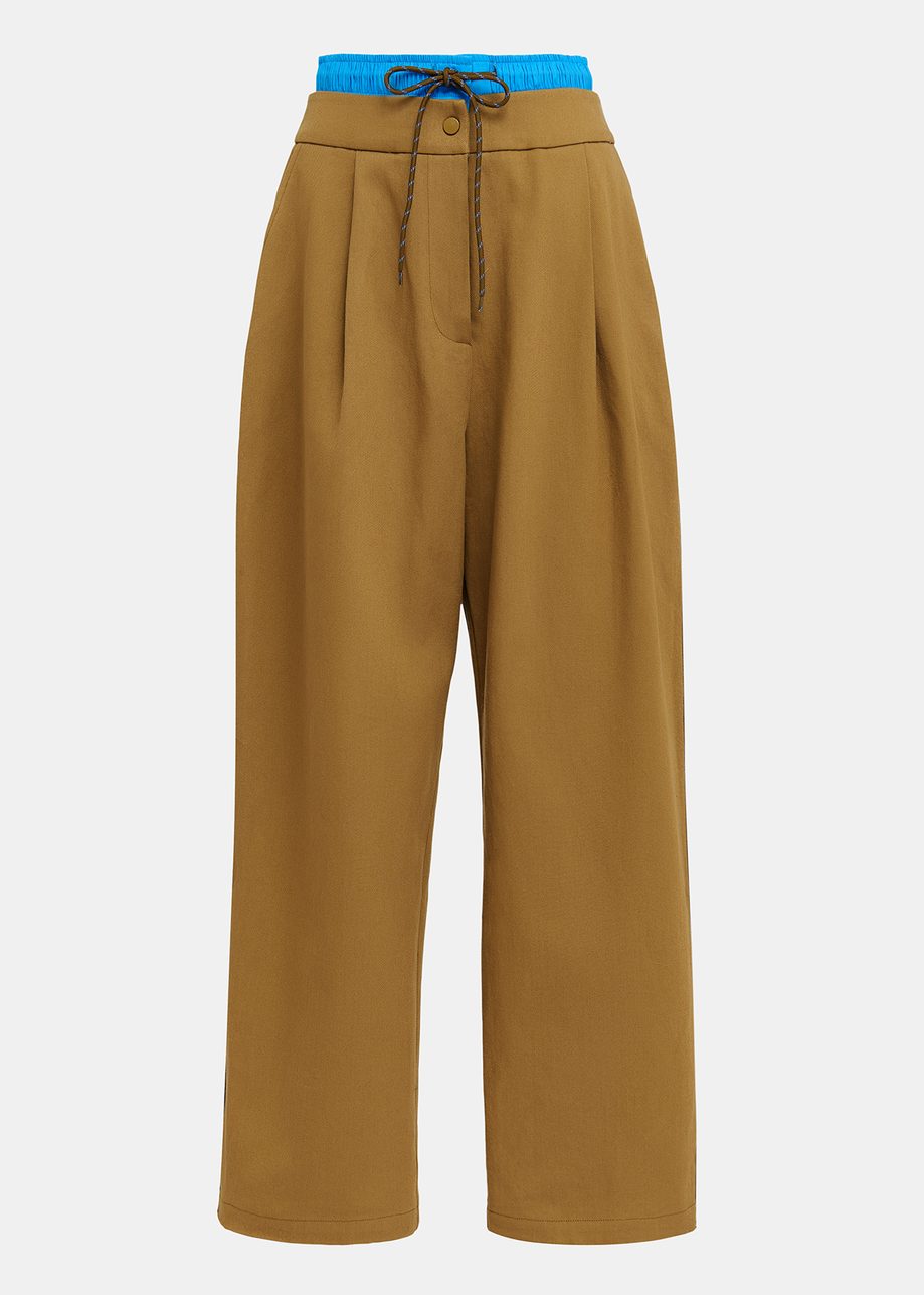 Brown and blue double-waist pants