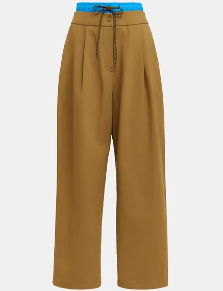 Brown and blue double-waist pants