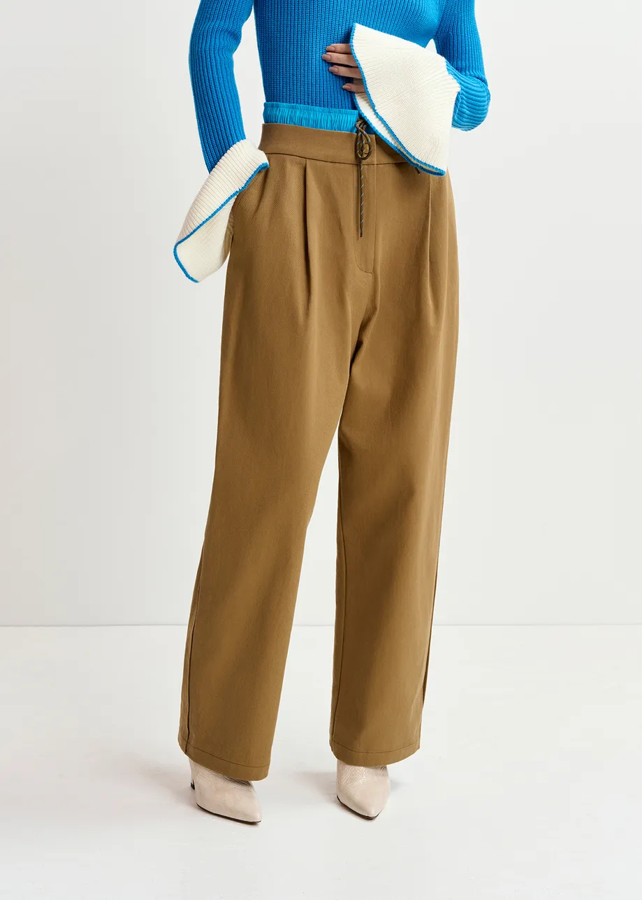 Pantalon à double taille brun et bleu