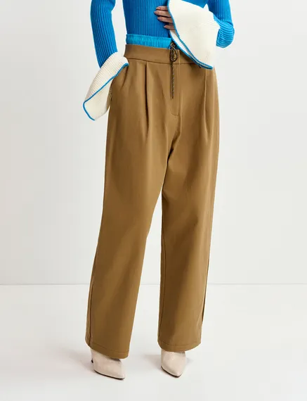 Pantalon à double taille brun et bleu