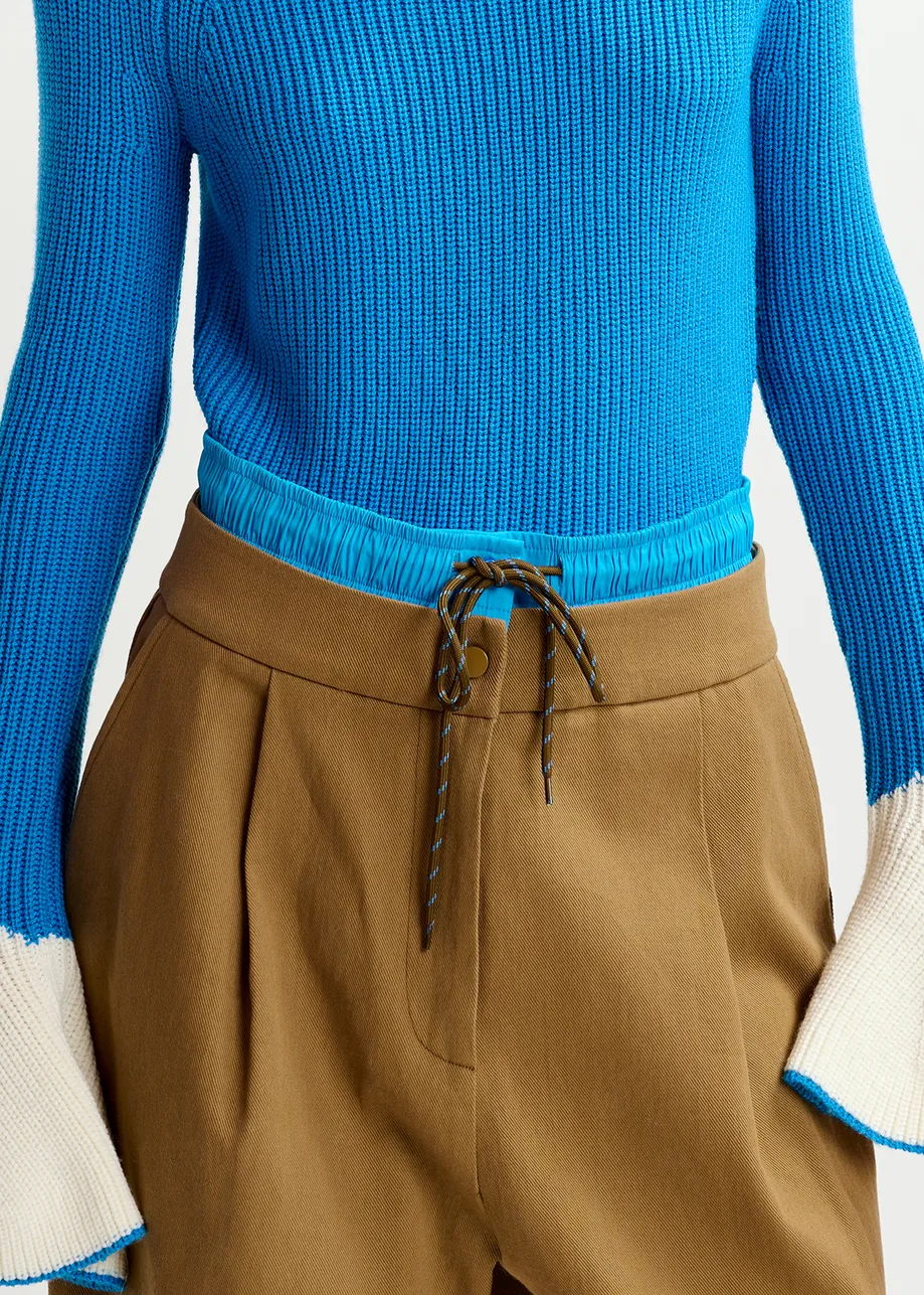 Brown and blue double-waist pants