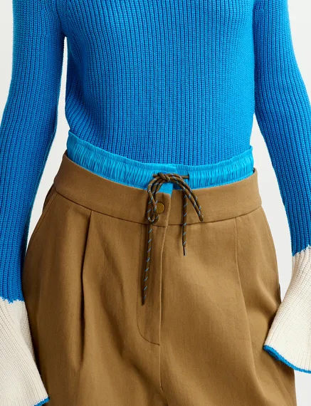 Brown and blue double-waist pants