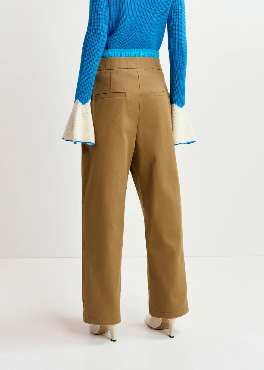 Pantalon à double taille brun et bleu