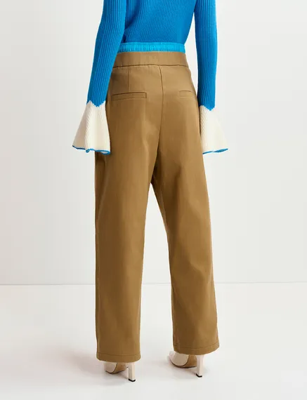 Pantalon à double taille brun et bleu