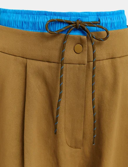 Brown and blue double-waist pants