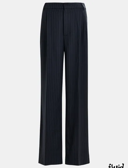 Navy blue pinstriped straight-leg pants