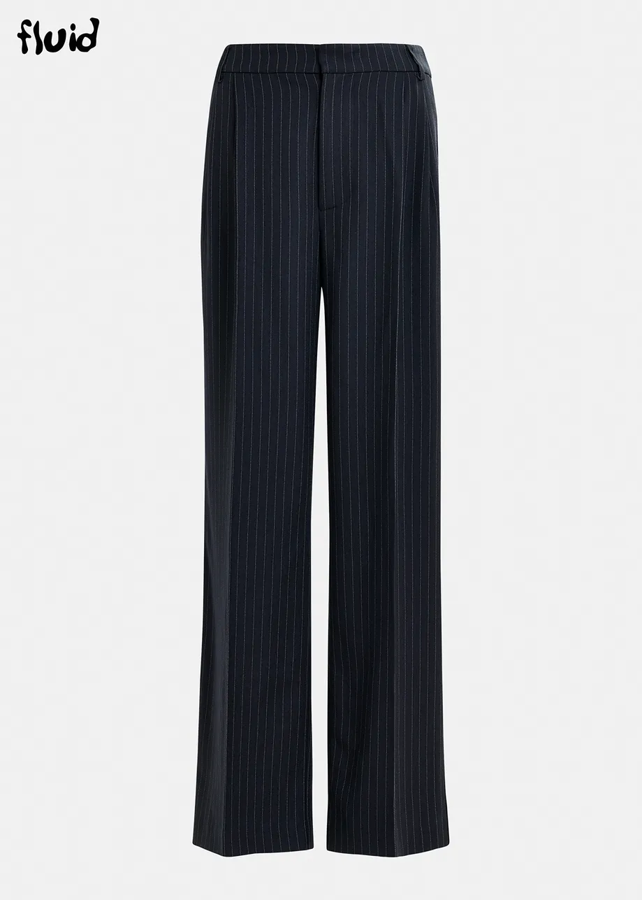 Navy blue pinstriped straight-leg pants