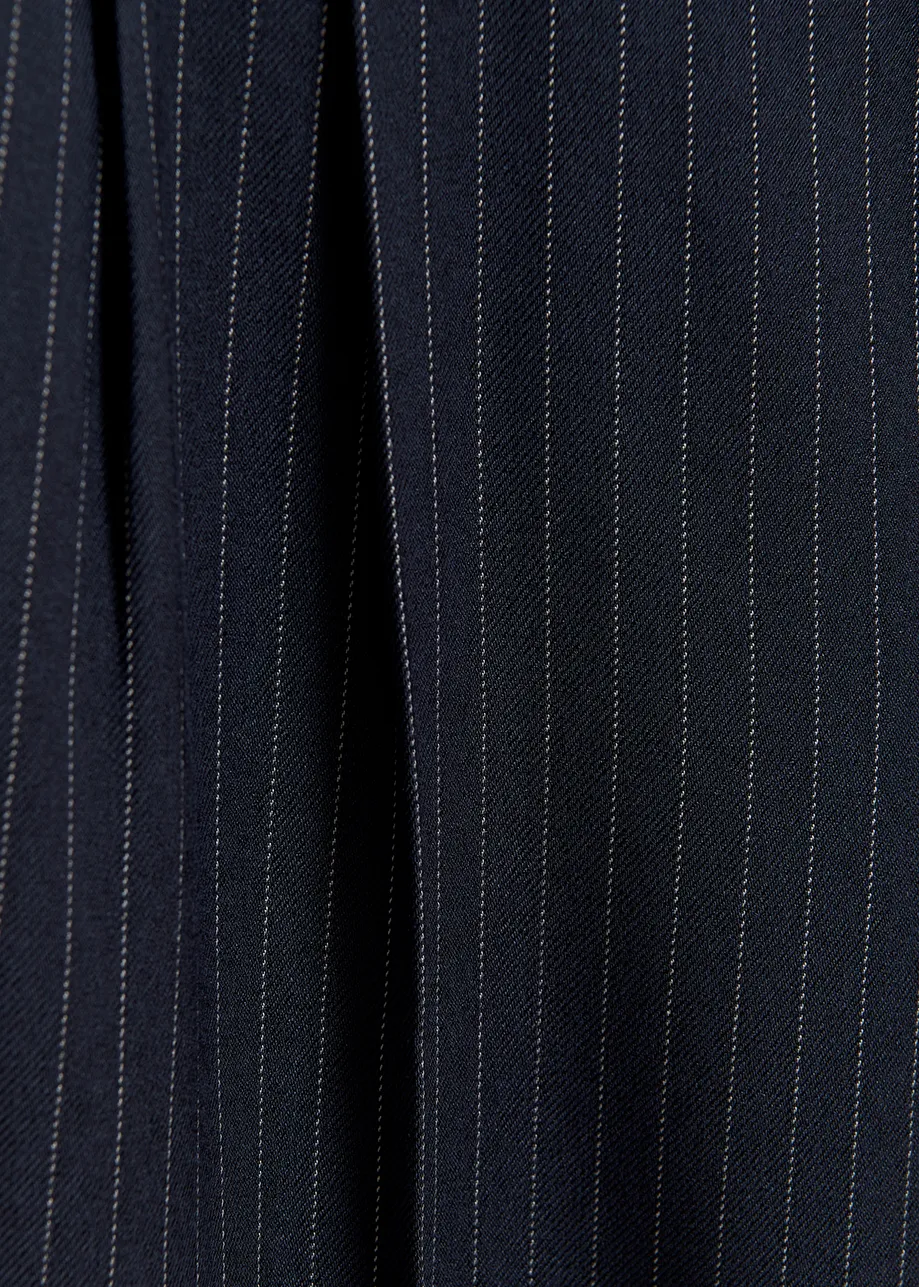 Navy blue pinstriped straight-leg pants