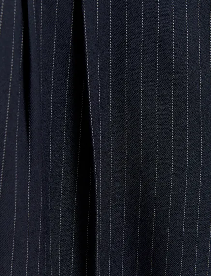 Navy blue pinstriped straight-leg pants