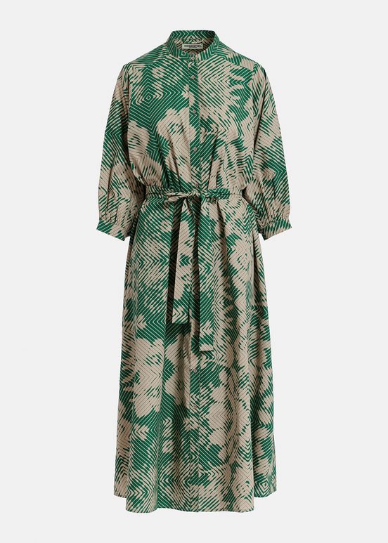 Beige and dark green maxi-length dress with geometric print