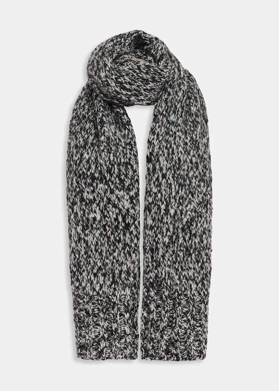 Black and ecru mélange knit scarf