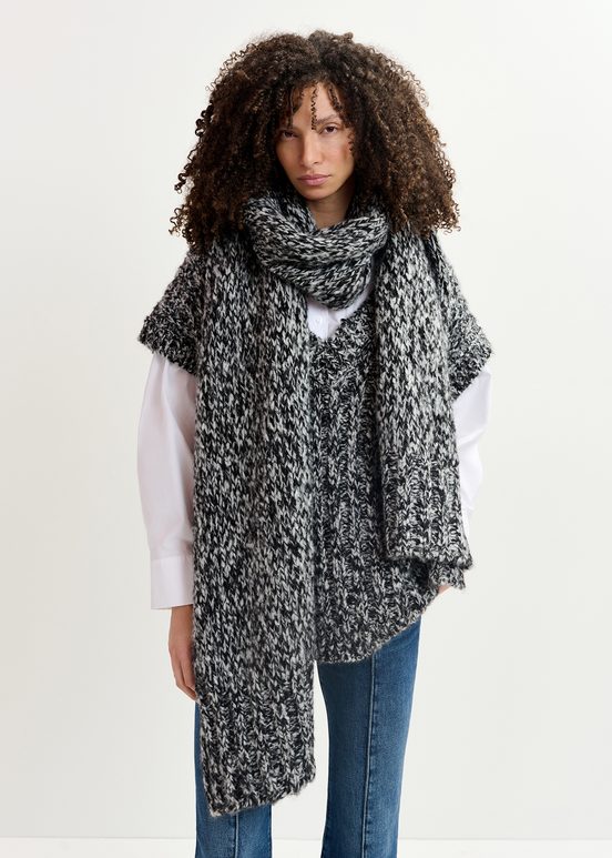 Black and ecru mélange knit scarf