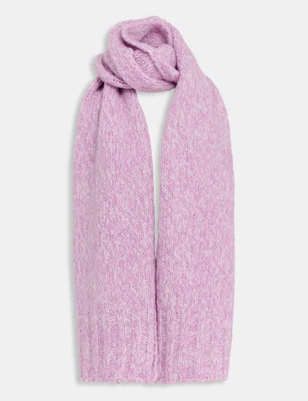 Écharpe en tricot mêlé mauve et écru